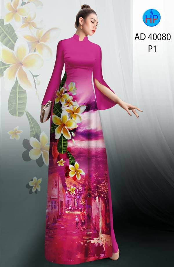 Vải Áo Dài Phong Cảnh Và Hoa Sứ Mới Ra AD 40080