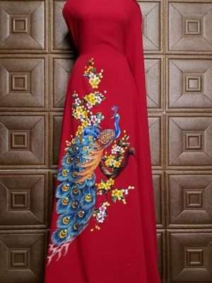 Vải Áo Dài Thái Tuấn Vẽ Chim Công AD VE2611_171 1