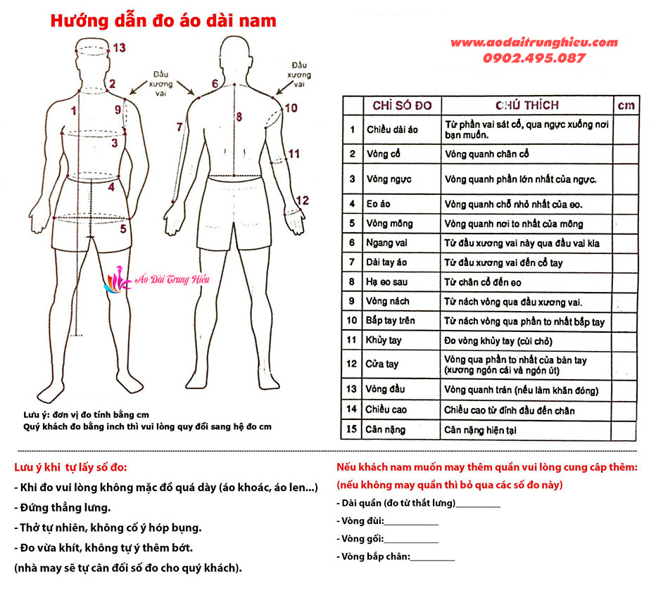 Hướng Dẫn Lấy Số Đo May Áo Dài Nam Nữ 2 cach do ao dai nam aodaitrunghieu.com 1