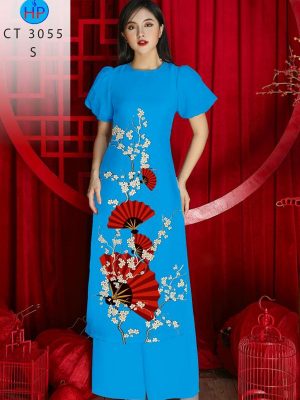 Vải Áo Dài Hình Quạt Đỏ Kiểu Mới AD CT3055 23 1708311314 343 Vai Ao Dai Hinh Quat Do Kieu Moi AD CT3055