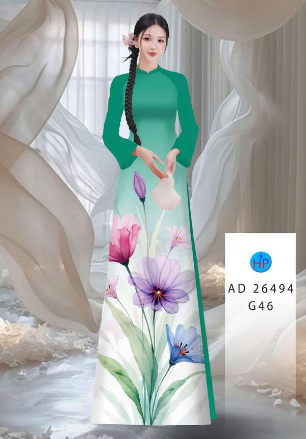Vải Áo Dài Hoa In 3D Sang Trọng AD 26494 1 Vai Ao Dai Hoa In 3D Sang Trong AD 26494