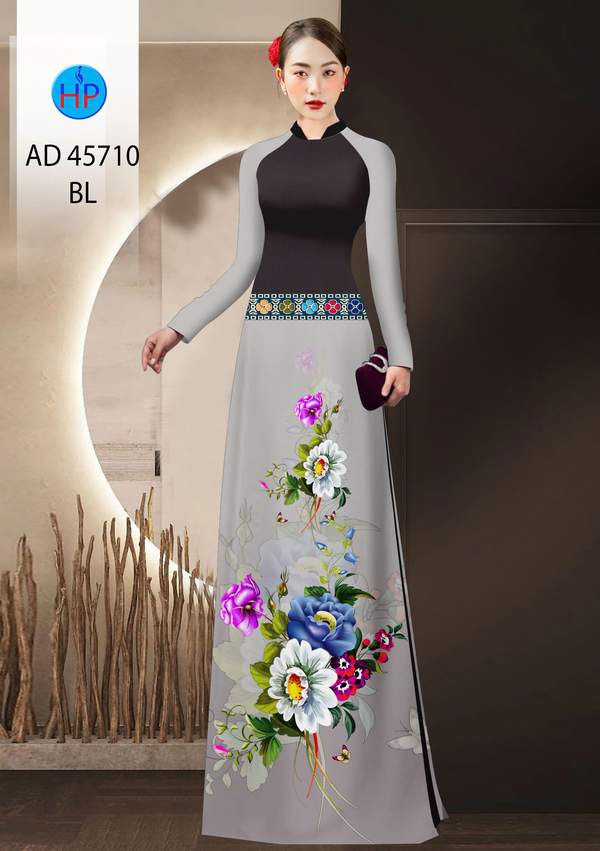 Vải Áo Dài Hoa In 3D Độc Đáo AD 45710 2 Vai Ao Dai Hoa In 3D Doc Dao AD 45710