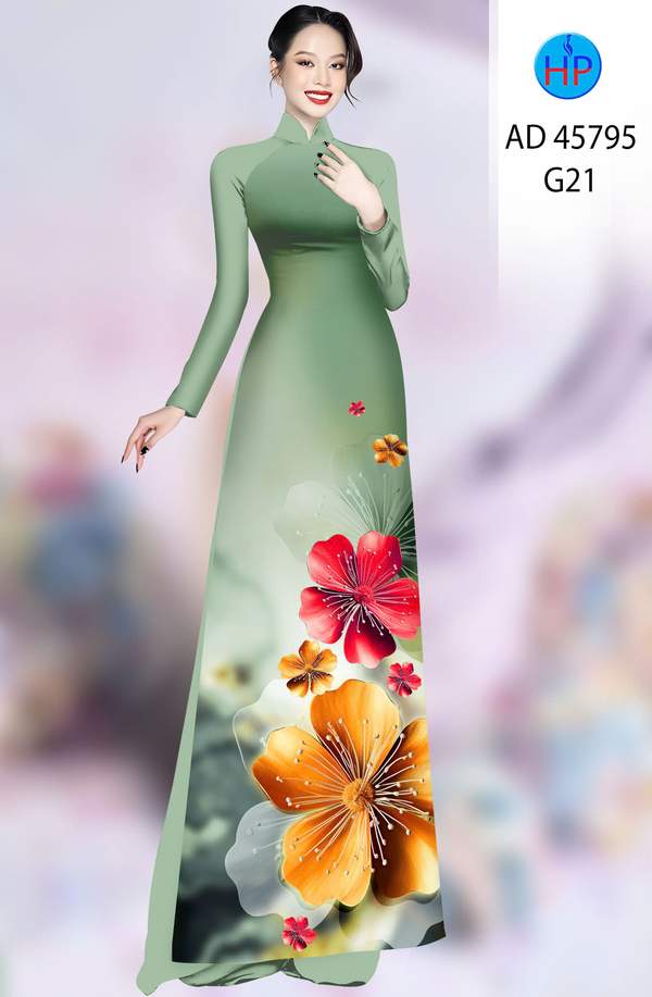 Vải Áo Dài Hoa In 3D Độc Đáo AD 45795 2 Vai Ao Dai Hoa In 3D Doc Dao AD 45795