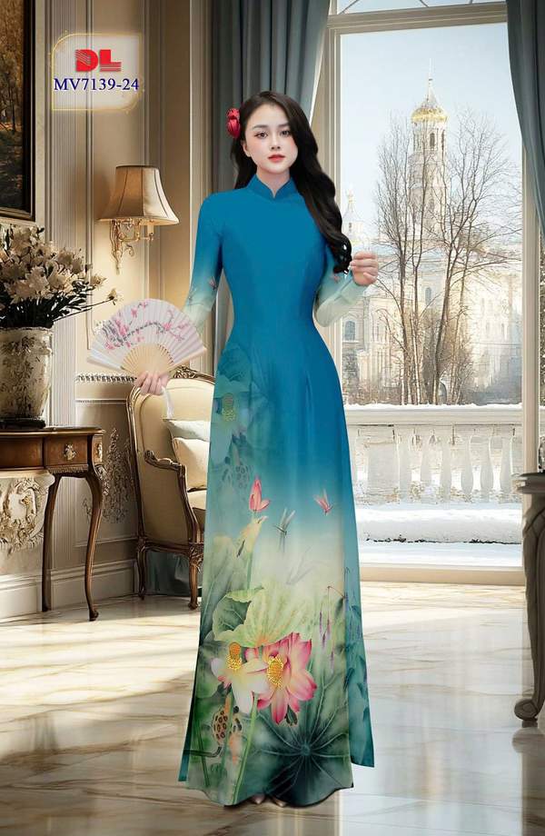 Vải Áo Dài Hoa Sen Kiểu Mới AD MV7139 1 Vai Ao Dai Hoa Sen Kieu Moi AD MV7139