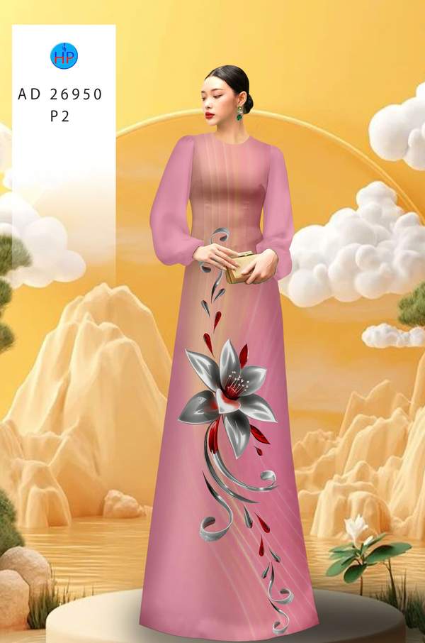 Vải Áo Dài Hoa In 3D Vừa Ra AD 26950 2 Vai Ao Dai Hoa In 3D Vua Ra AD 26950